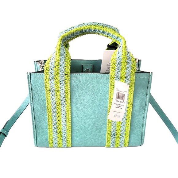 Coach CBG91 Straw Webbing Smith Tote 24 Crossbody Handbag Light Turquoise Multi - Picture 4 of 6
